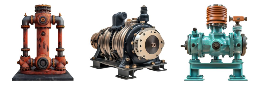 Three old-fashioned steam engines are shown in a row