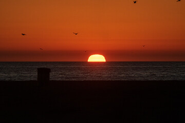 The sun getting low in Los Angeles, California.