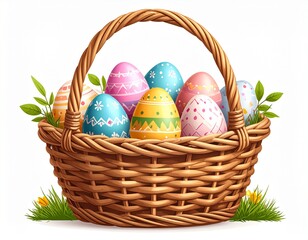 Seasonal & Holiday Illustrations&mdash;Easter egg basket vector illustration