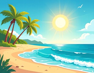 Fototapeta premium Seasonal & Holiday Illustrations—Palm tree and wave summer holiday design