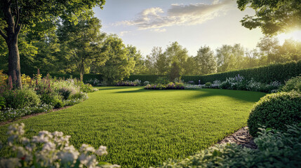 Obraz premium An engaging image of a beautifully manicured garden after mowing