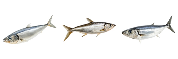 Three fish are shown in a row, with the middle fish being the largest