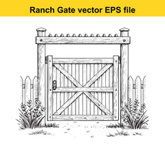 Rustic wooden ranch gate with cross bracing, a classic rural entrance illustration
