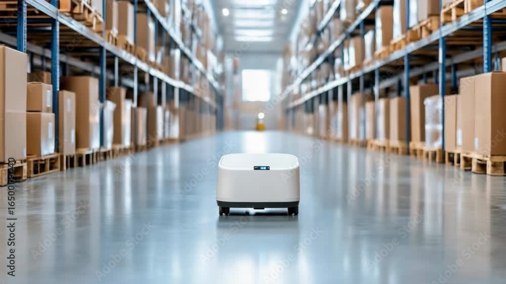Poster automated robot navigates warehouse for efficient logistics and delivery technology solutions
