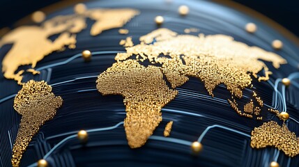 Stylized Gold World Map with Global Network Connections