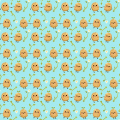A fun, seamless pattern with cute cartoon potatoes