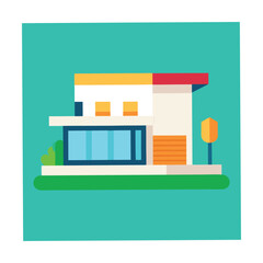 Modern Villa With Pool Flat Icon Vector Illustration