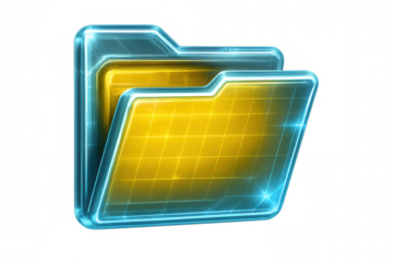 Futuristic glowing folder icon, representing digital storage and organization, ideal for technology and software related projects