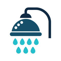 Shower Icon Simple Head with Water Droplets