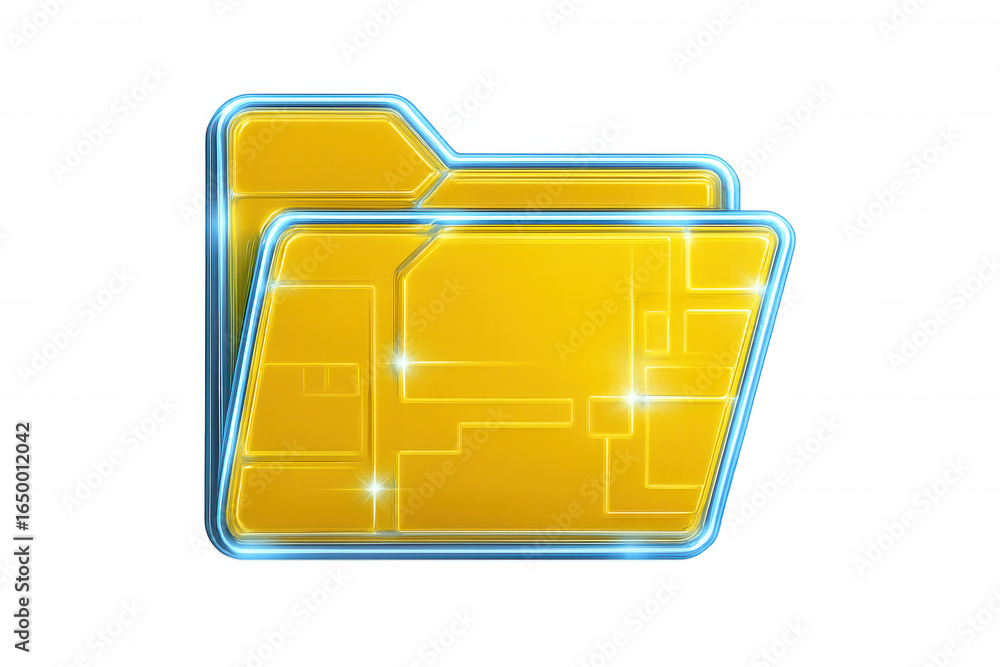 Poster digital folder gleaming gold, incorporating intricate circuit pattern, symbolizing data management a