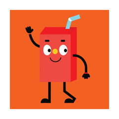 Walking Juice Box Waving Hand Cartoon Style