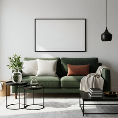 Modern Living Room with Blank Picture Frame Mockup