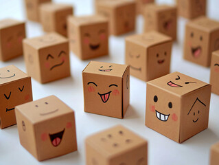 Cheerful Cartoon Boxes with Faces Create a Joyful Atmosphere