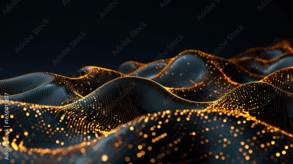 Poster digital waves create mesmerizing visual of flowing patterns, illuminated by glowing particles. this 