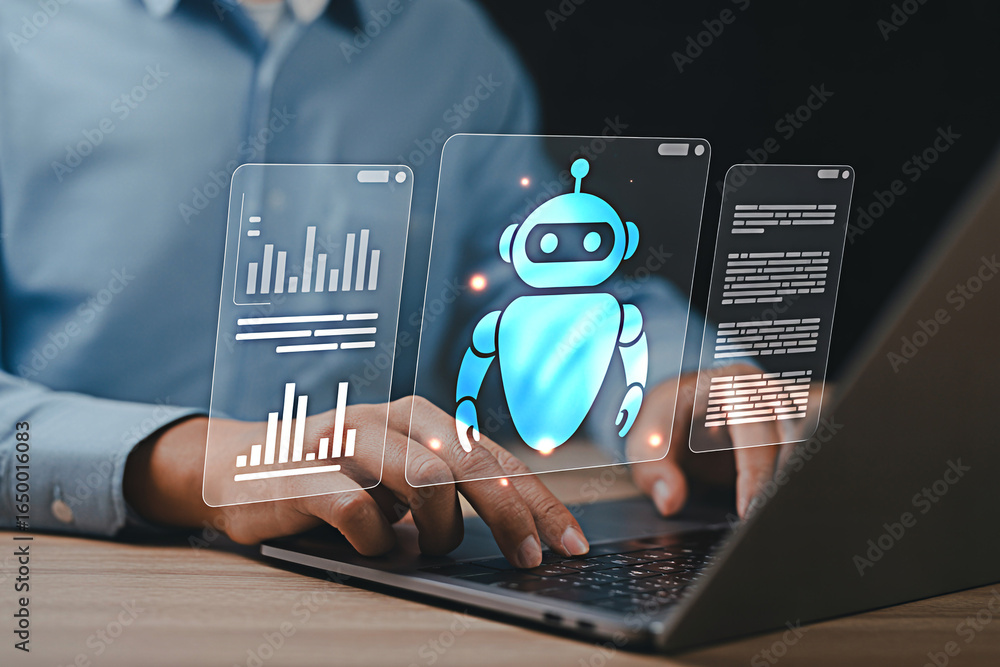 Aufkleber ai chatbot technology concept using laptop for automation and virtual assistant for business