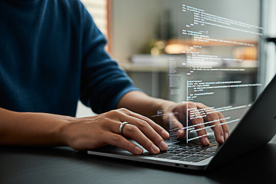 Programmer coding on laptop software development it professional writing code computer science engineering