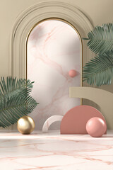 Obraz premium Interior Architecture Marble Design Modern Geometric Elements Minimalism Greenery Trendy Textures Gold Pink Aesthetic 3D Artistic Fashion Decor 