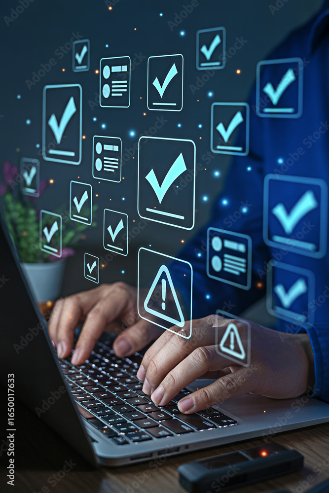 Poster online checklist and task management software for productivity and efficiency on laptop screen view