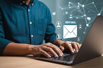 New email notification concept man using laptop for business communication digital marketing one hundred chars