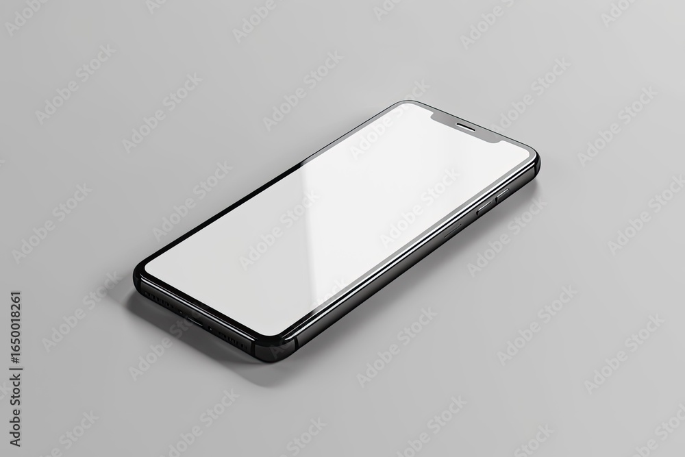 Poster full screen smart phone mock up isolated on soft gray background with silver case 3d illustrating