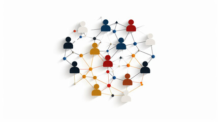 Connecting individuals through network of relationships, this illustration showcases diverse figures linked by lines, symbolizing collaboration and communication. vibrant colors enhance visual