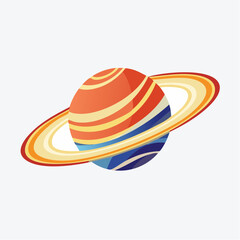 Flat vector icon of a ringed planet, representing astronomy, space exploration, and celestial objects.
