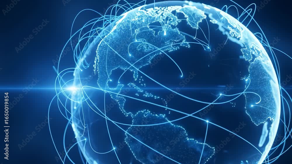 Aufkleber global network connecting world continents with digital lines animation