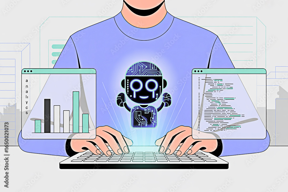 Poster ai development and data analysis with robotic assistance for business growth and automation success