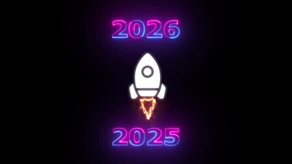 Glowing neon Space Rocket Line Style Icon animation . Neon Rocket Launcher target 2025 to 2026 text animation . - Powered by Adobe