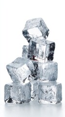 Stack of Clear Ice Cubes on White Background for Refreshment