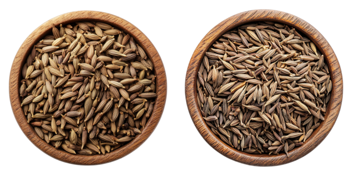 Two bowls of spices, one with a lot of seeds and the other with less