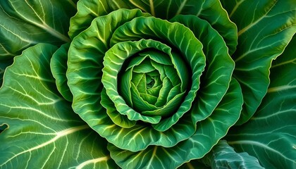 Fototapeta premium Intricate, overlapping cabbage leaves forming a spiral pattern, element, head