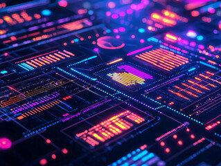 Colorful Data Visualization with Neon Elements and Grid Layout