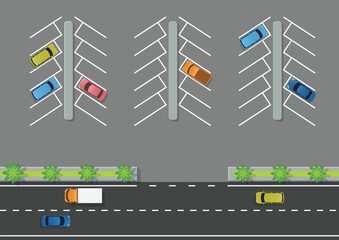 Top view of parking zone and highway