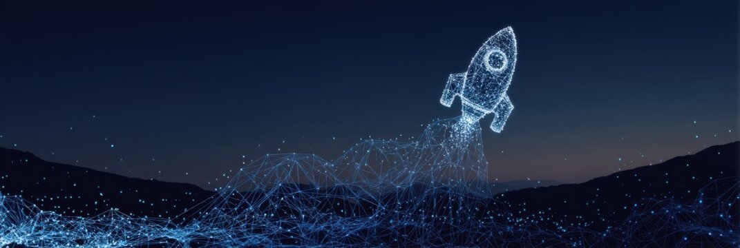 Digital Rocket Launching from a Connected Network Representing Growth and Innovation