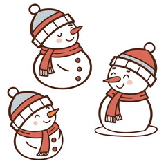 Cute snowmen with hats and scarves snowman winter