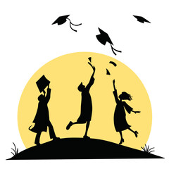Obraz premium Graduation caps tossed in air by joyful students tossing