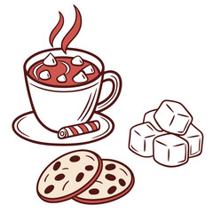 Hot cocoa with marshmallows and cookies sugar cubes