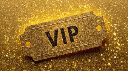 VIP ticket with golden glitter background for exclusive access to events and experiences