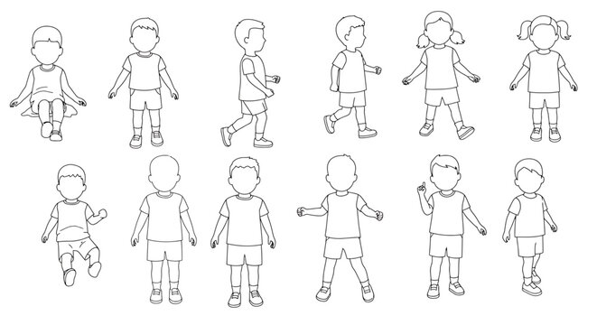 children in line drawing
