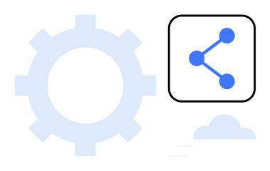 Gear symbol for configuration, cloud icon for tech storage, and sharing icon for connectivity. Ideal for technology, innovation, collaboration, cloud computing, networking, data sharing simple