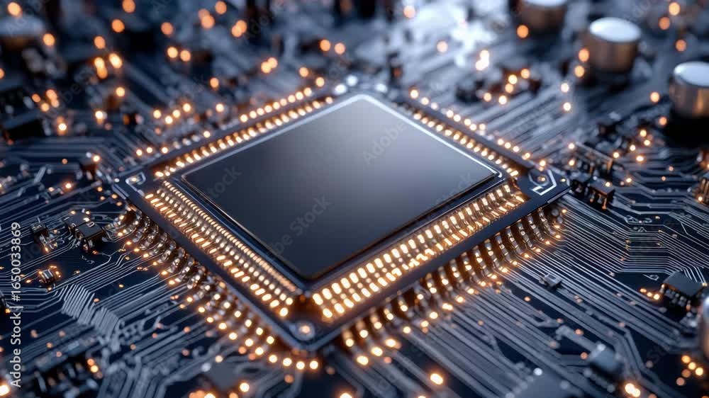 Poster high tech microprocessor circuit board showcasing advanced electronics and innovative technology