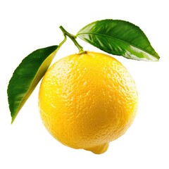 Single lemon with leaves on white background