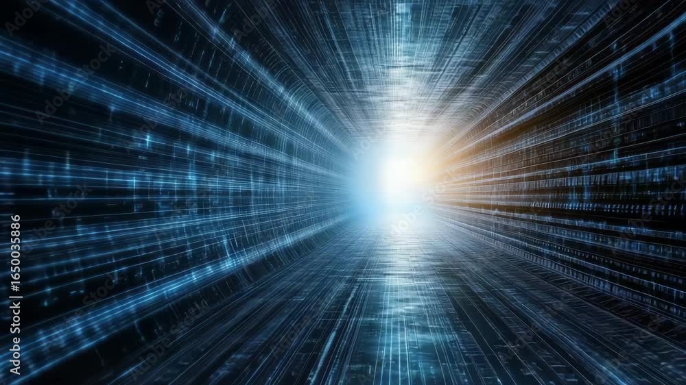 Aufkleber digital tunnel of glowing light journey through technology and innovation in abstract motion