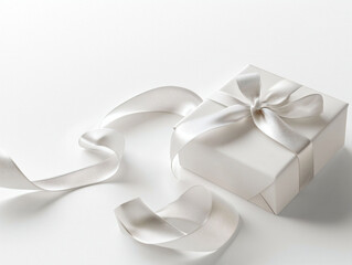 Naklejka premium Elegant White Gift Box with Satin Ribbon on White Background