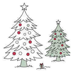 Christmas trees with ornaments and stars gifts holiday