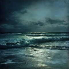 Starry Night Sea Scene With Moonlight Reflections