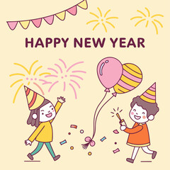 Happy New Year celebration with children party hats