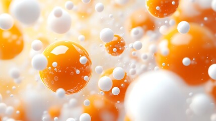 Dynamic Cluster of Orange and White Spheres in Soft Light abstract background