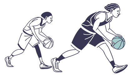 Minimalist Line Art Basketball Player Dribbling the Ball Sport Illustration